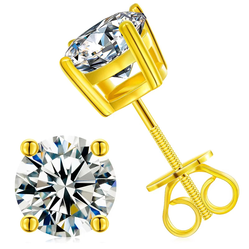 USA Warehouse Fine Jewelry 18K Gold Plated 925 Sterling Silver 4 Claws Setting VVS Moissanite Diamond Luxury Stud Earrings