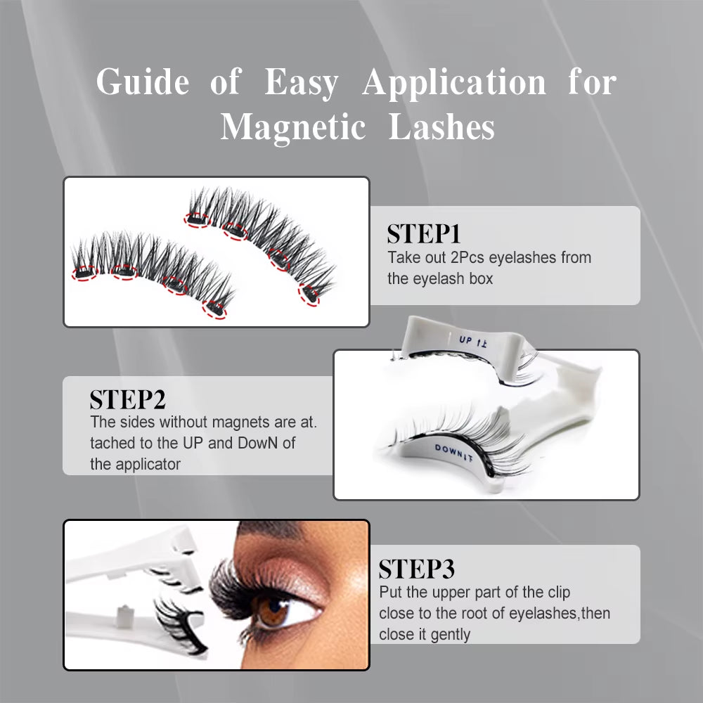 Magnetic Eyelashes with Applicator Reusable Natural Magnetic Lashes Kit No Glue Needed Soft Clear Band False Eyelashes