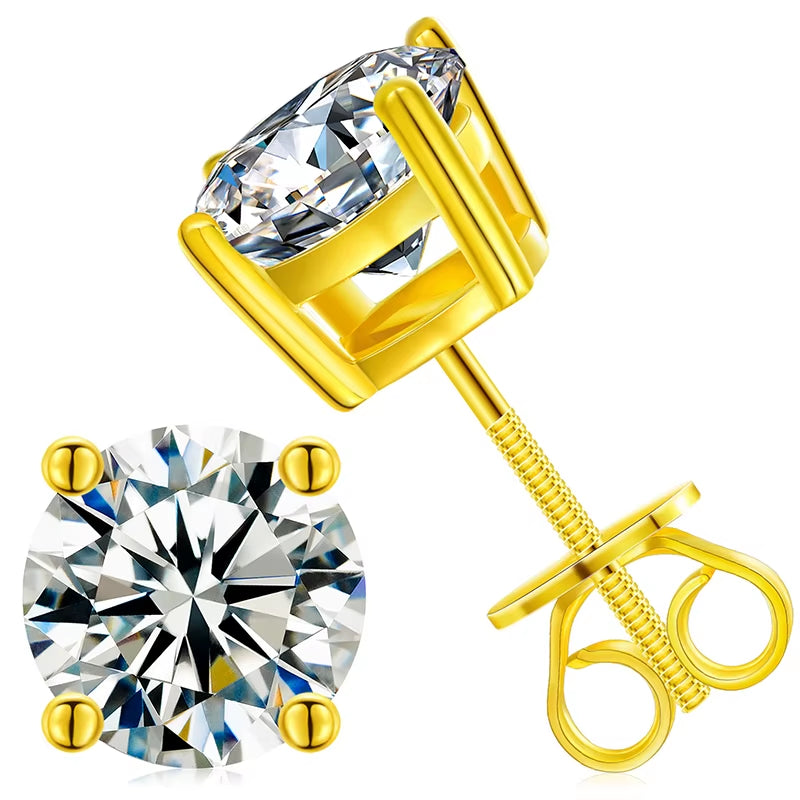 USA Warehouse Fine Jewelry 18K Gold Plated 925 Sterling Silver 4 Claws Setting VVS Moissanite Diamond Luxury Stud Earrings