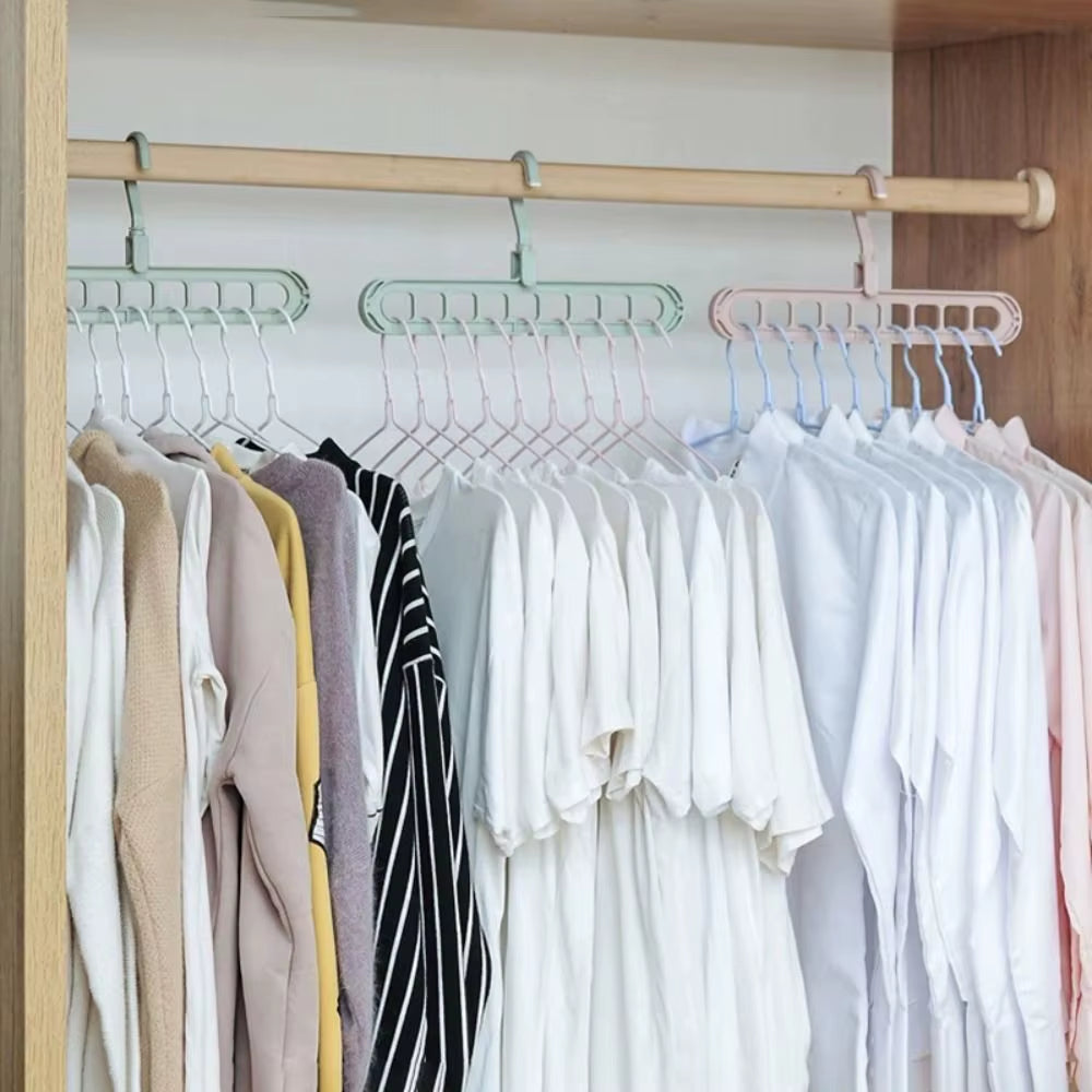 9-Hole Wardrobe Storage Rack Multifunctional Foldable Clothes Drying Rack Storage Clothes Rack Space-Saving Clothes Hanger