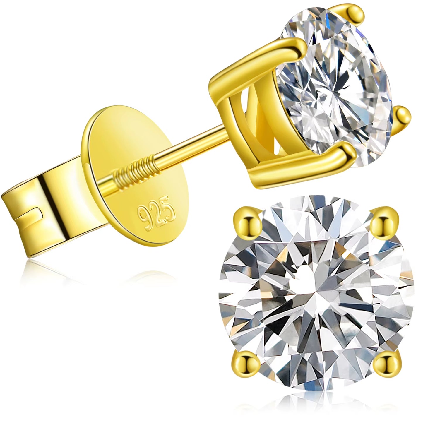 USA Warehouse Fine Jewelry 18K Gold Plated 925 Sterling Silver 4 Claws Setting VVS Moissanite Diamond Luxury Stud Earrings