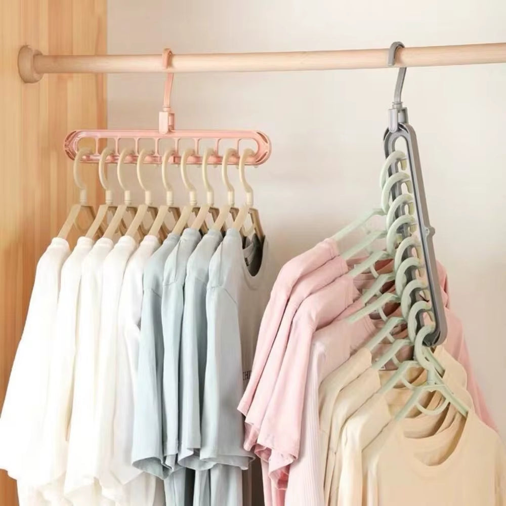 9-Hole Wardrobe Storage Rack Multifunctional Foldable Clothes Drying Rack Storage Clothes Rack Space-Saving Clothes Hanger