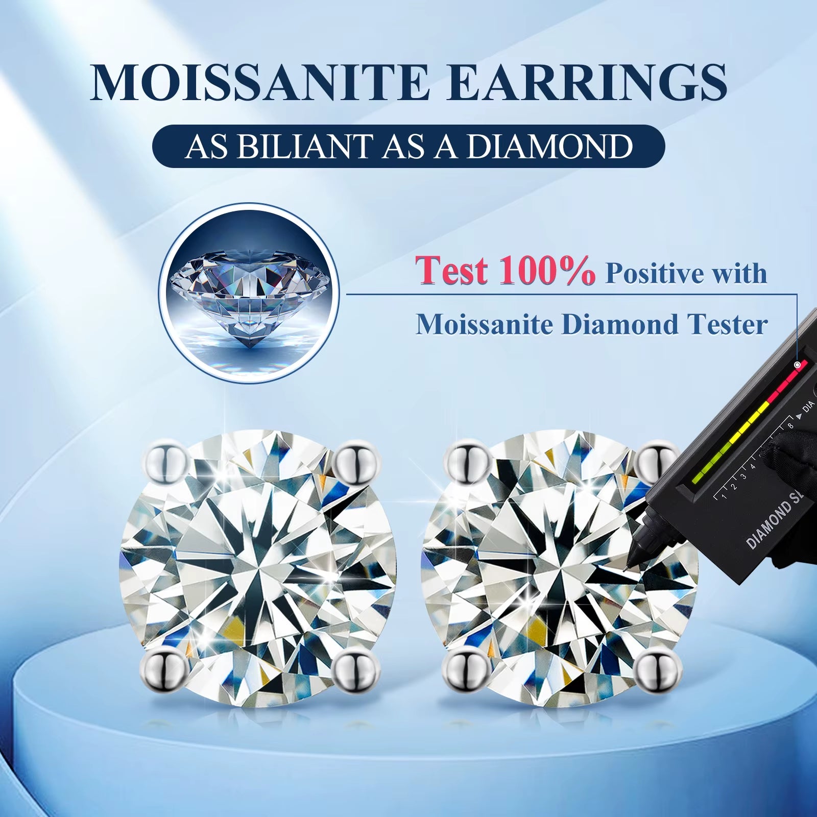 USA Warehouse Fine Jewelry 18K Gold Plated 925 Sterling Silver 4 Claws Setting VVS Moissanite Diamond Luxury Stud Earrings