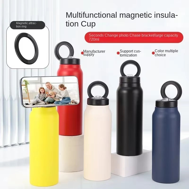 Insulated Sports Water Bottle with Magnetic Phone Holder and Built-In Stand Perfect Gym Workouts Outdoor Adventures and Travel