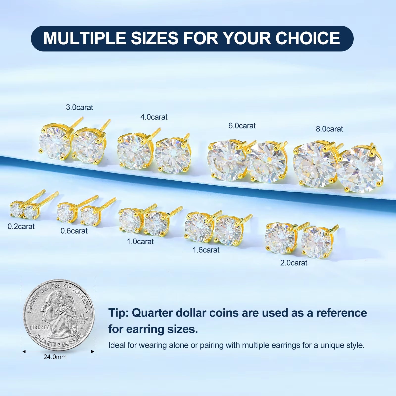 USA Warehouse Fine Jewelry 18K Gold Plated 925 Sterling Silver 4 Claws Setting VVS Moissanite Diamond Luxury Stud Earrings