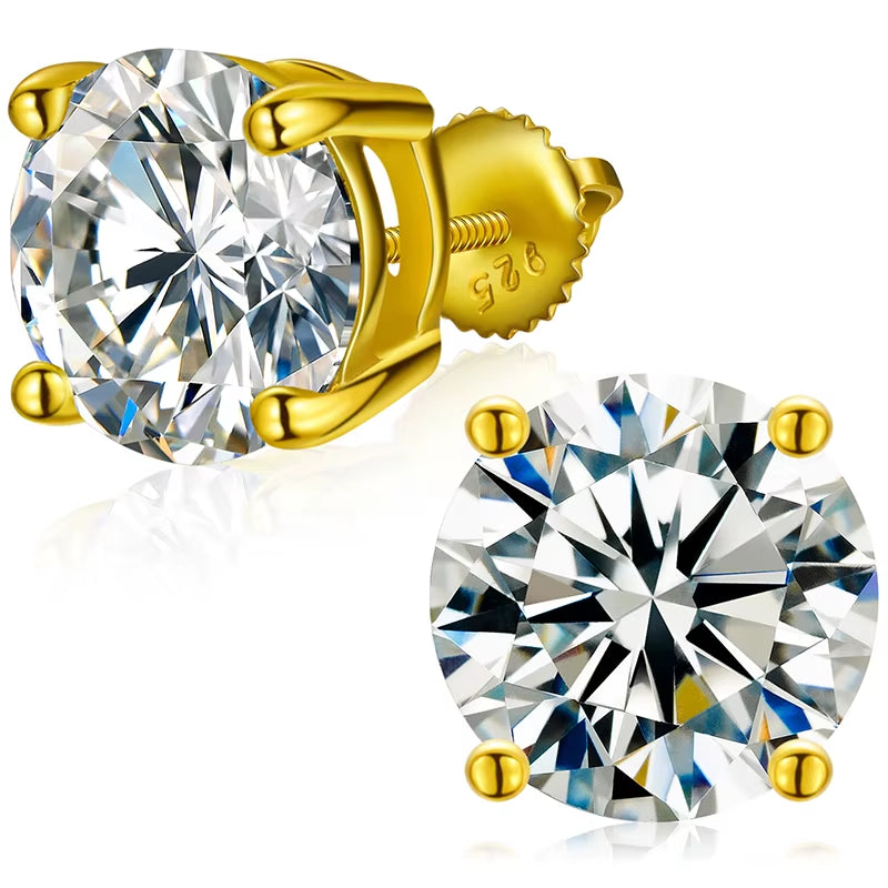 USA Warehouse Fine Jewelry 18K Gold Plated 925 Sterling Silver 4 Claws Setting VVS Moissanite Diamond Luxury Stud Earrings